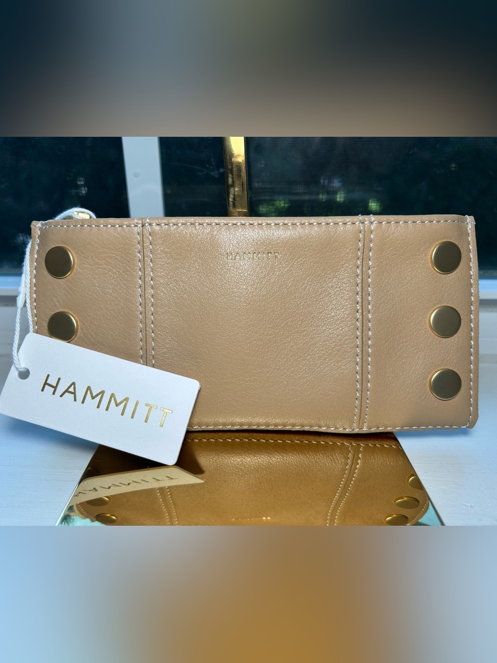 NWT🌷Hammitt 110 North Pebble Leather Gold Studded Wallet in Toast Sand
